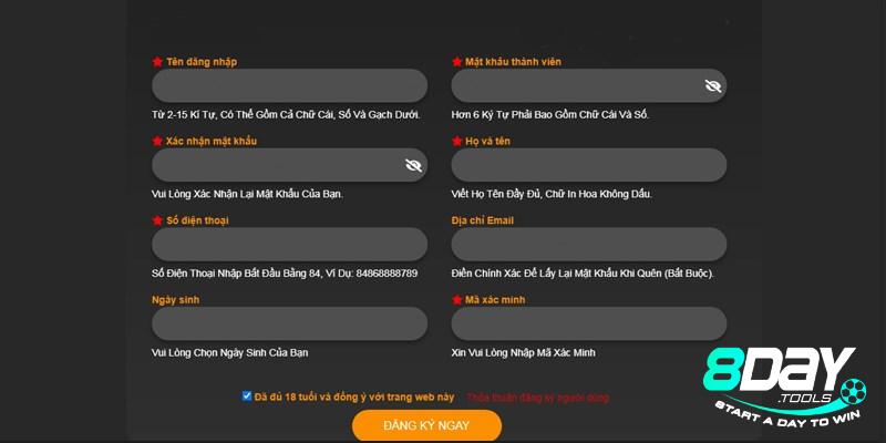 Một số lưu ý quan trong trong quá trình đăng ký 8Day
